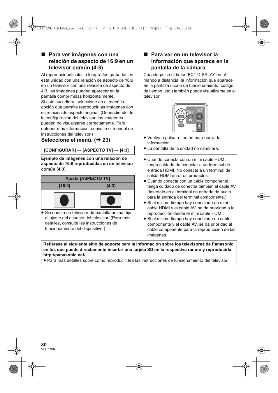 Seleccione el menú. ( l 23) | Panasonic HDCHS9 User Manual | Page 80 / 132