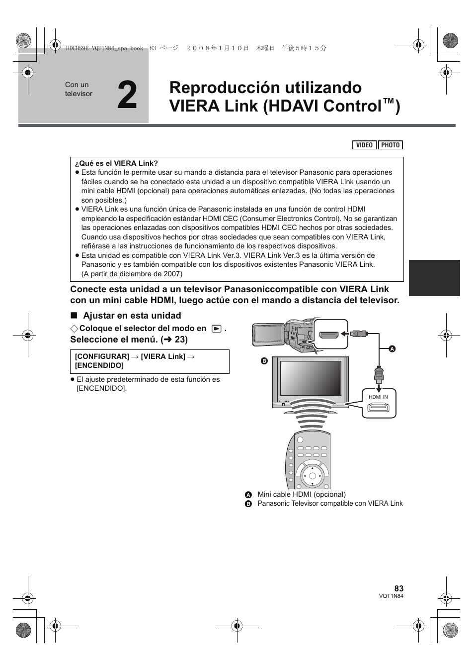 Reproducción utilizando viera link (hdavi control | Panasonic HDCHS9 User Manual | Page 83 / 132