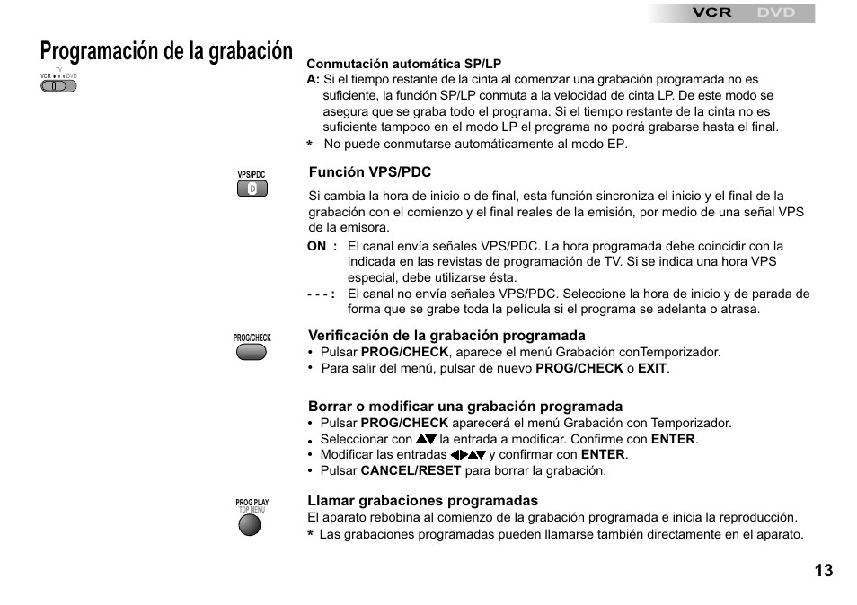Programación de la grabación | Panasonic NVVP30 User Manual | Page 13 / 48