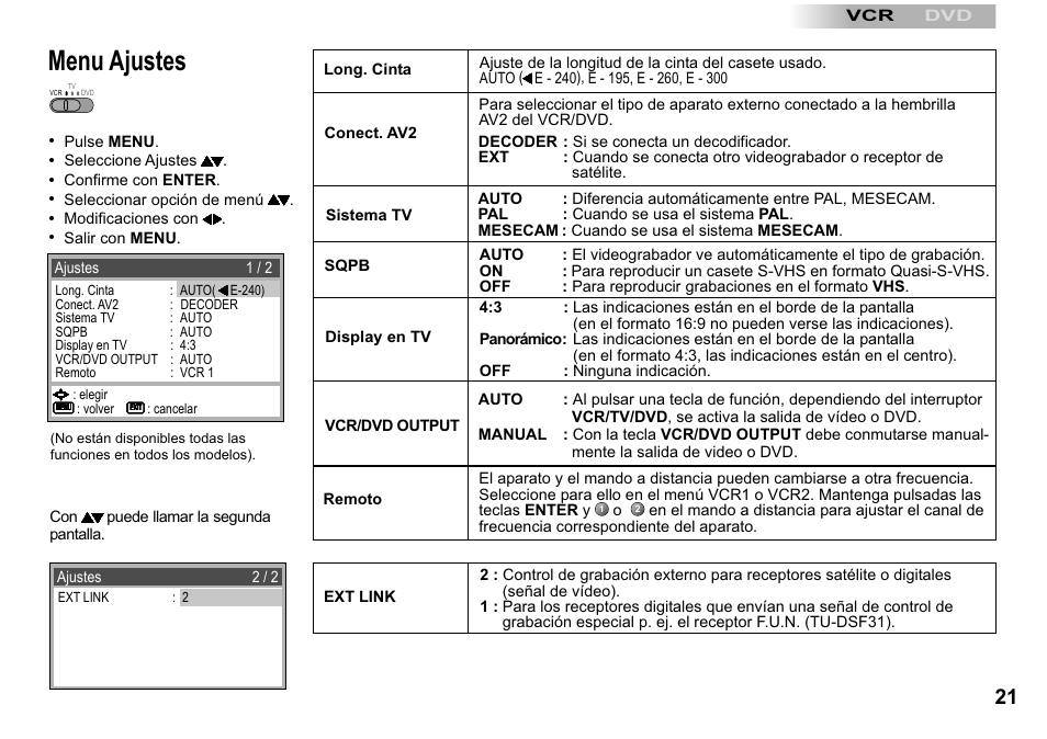 Menu ajustes | Panasonic NVVP30 User Manual | Page 21 / 48