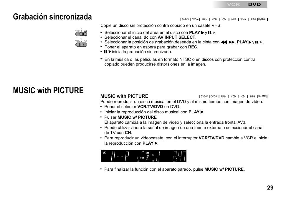 Grabación sincronizada, Music with picture | Panasonic NVVP30 User Manual | Page 29 / 48