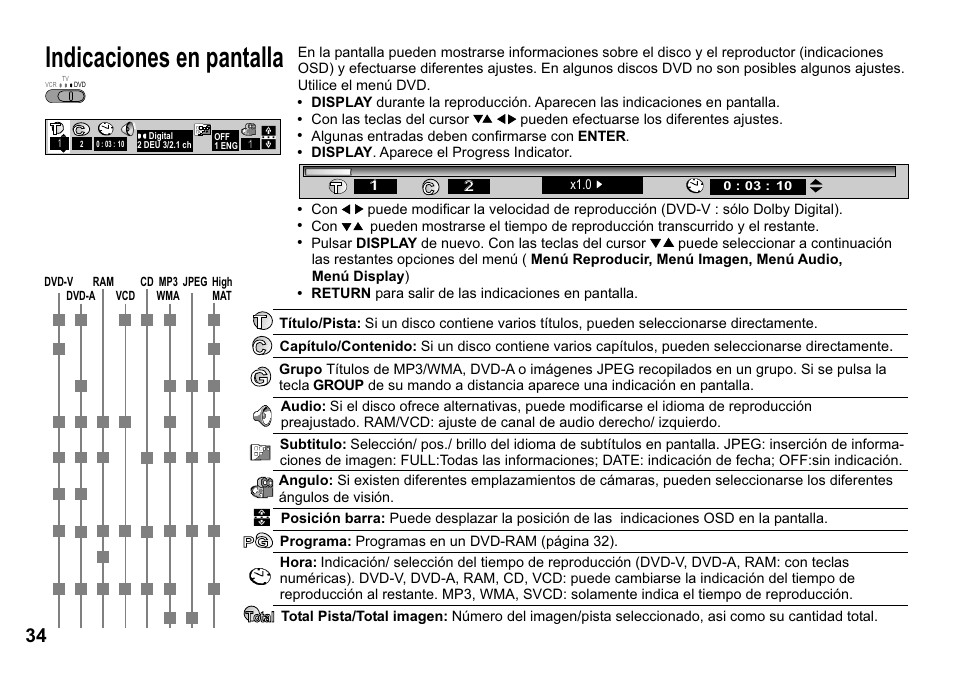 Indicaciones en pantalla | Panasonic NVVP30 User Manual | Page 34 / 48