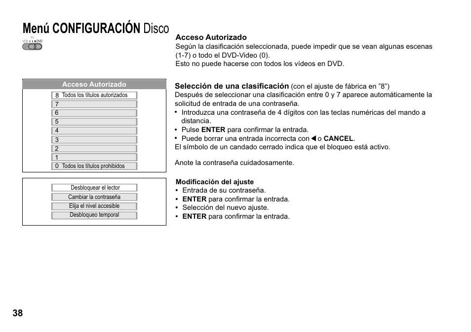Menú configuración disco | Panasonic NVVP30 User Manual | Page 38 / 48