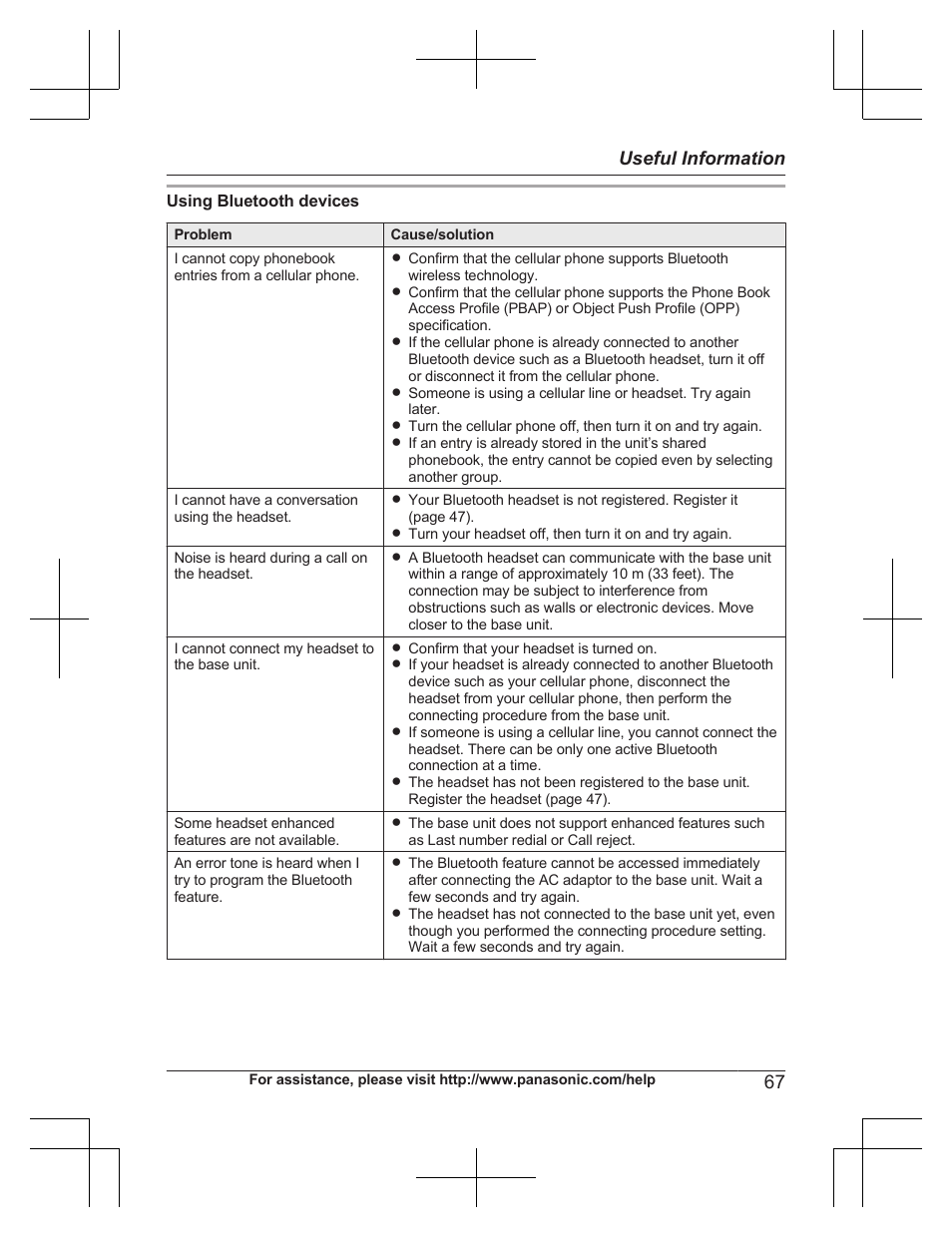 67 useful information | Panasonic KXTG7732 User Manual | Page 67 / 88