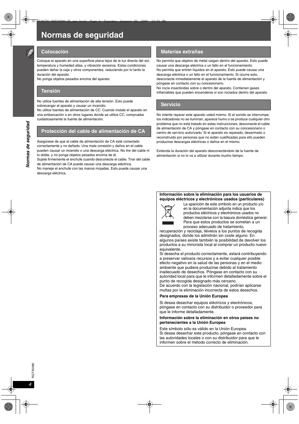 Normas de seguridad | Panasonic SCPT467 User Manual | Page 4 / 44