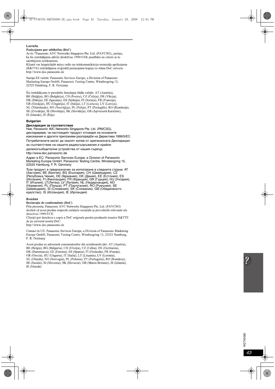 Panasonic SCPT467 User Manual | Page 43 / 44