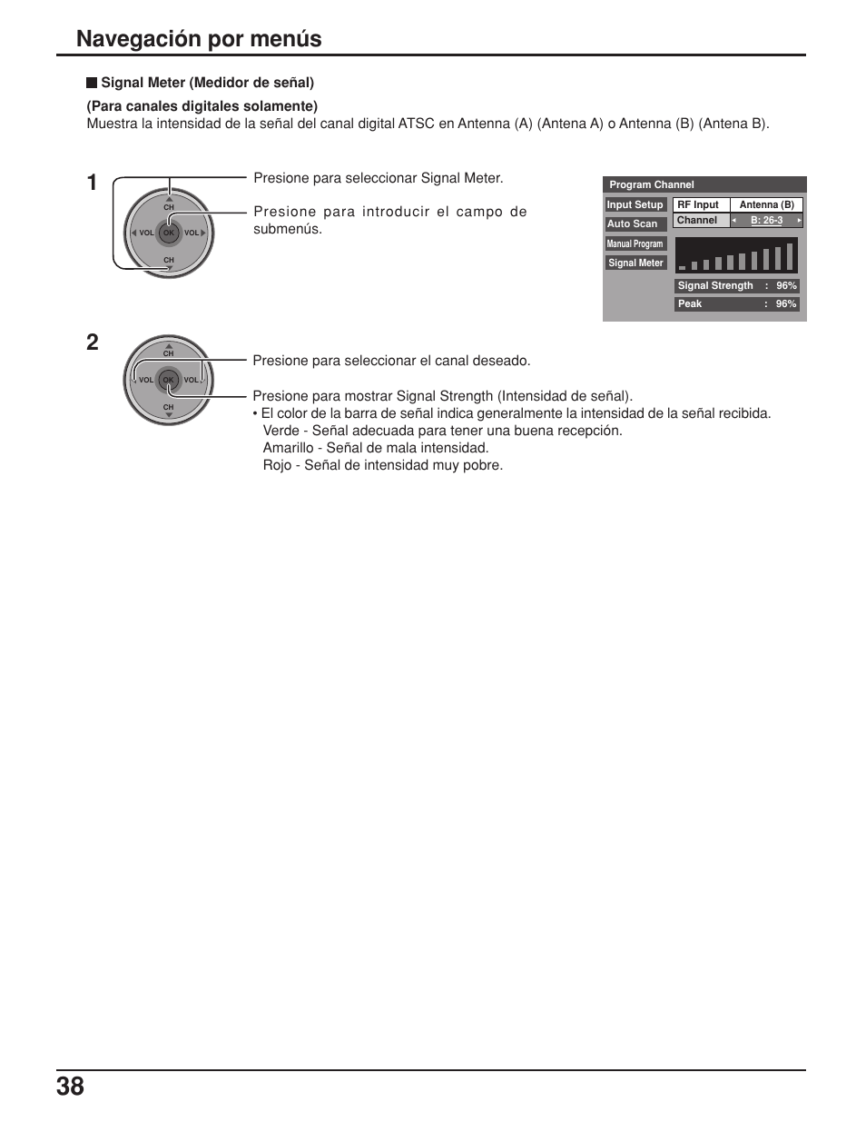 Navegación por menús | Panasonic TH42PX25UP User Manual | Page 38 / 68