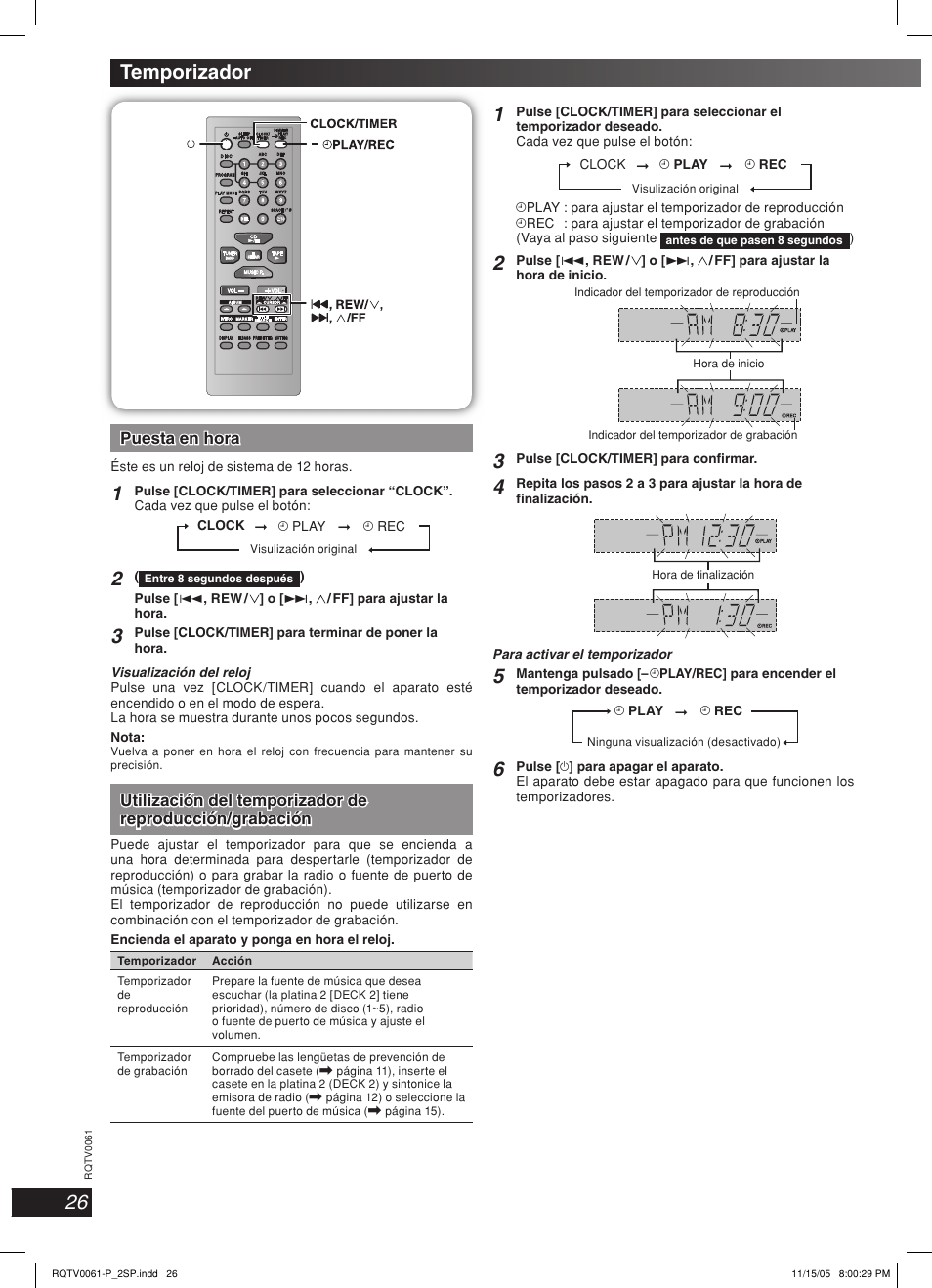 Temporizador | Panasonic SCAK240 User Manual | Page 26 / 28