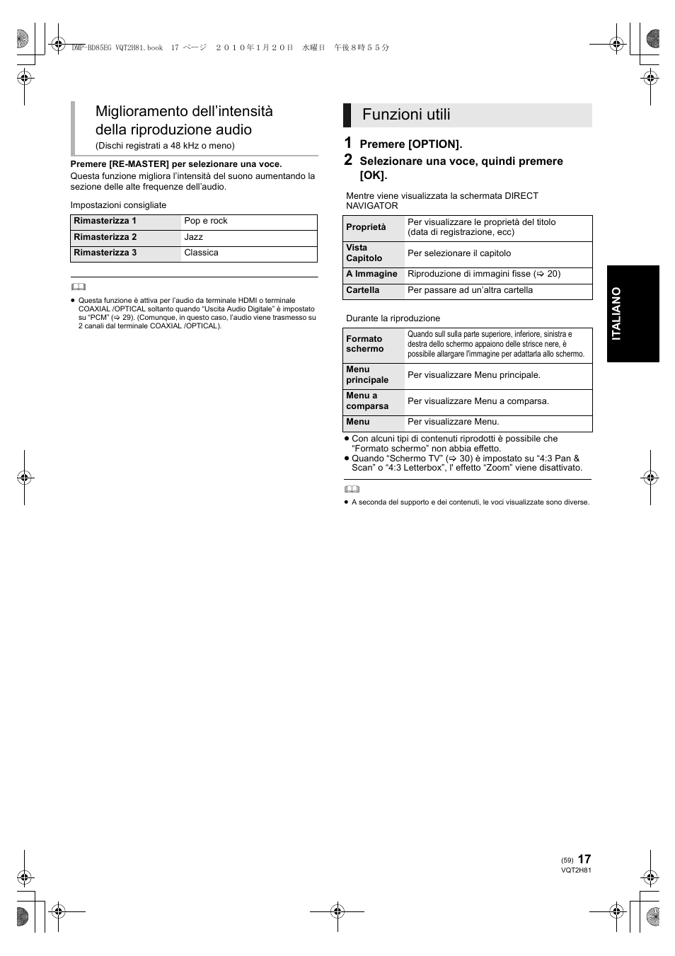 Funzioni utili | Panasonic DMPBD85 User Manual | Page 59 / 228