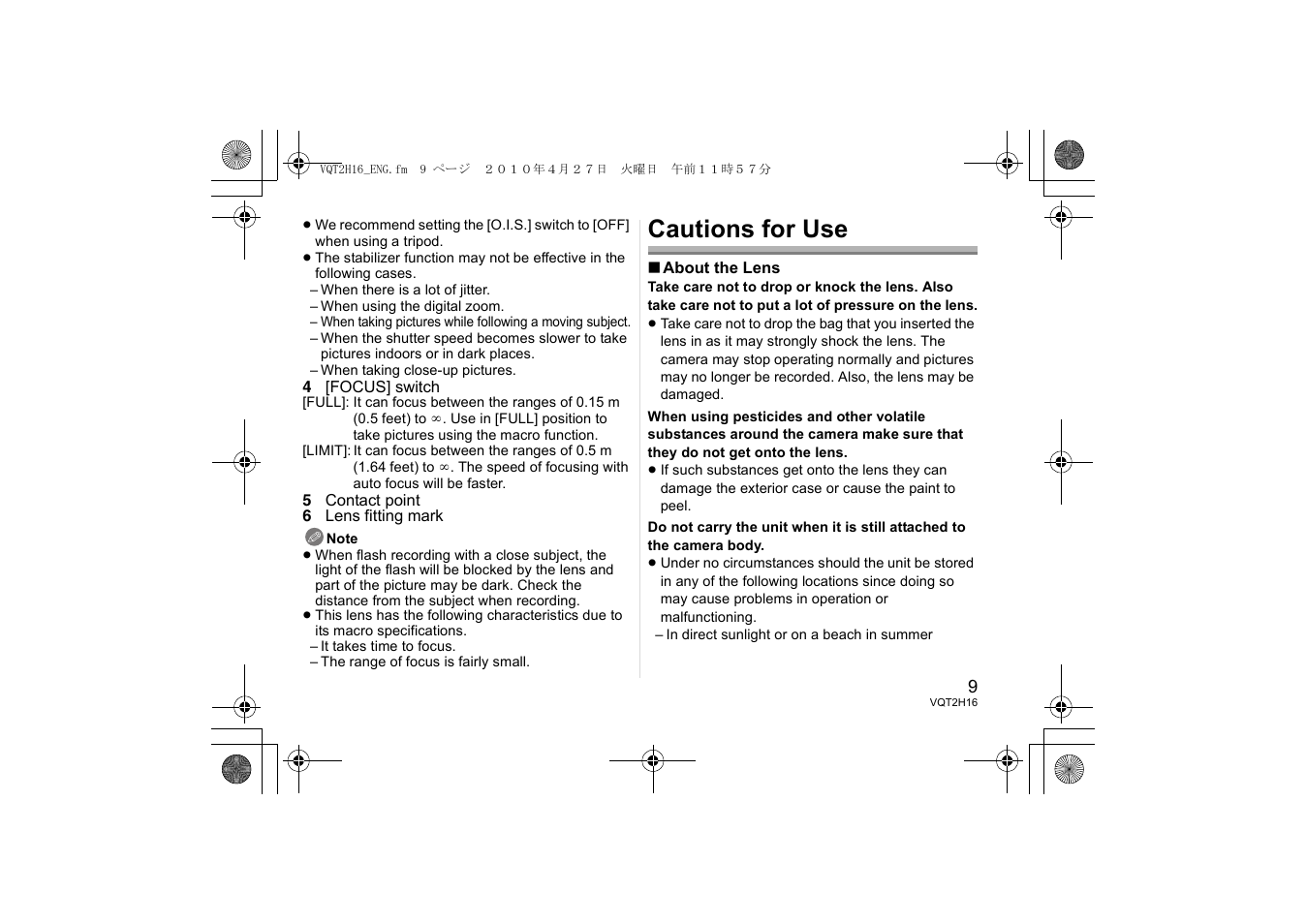 Cautions for use | Panasonic HES045E User Manual | Page 9 / 80