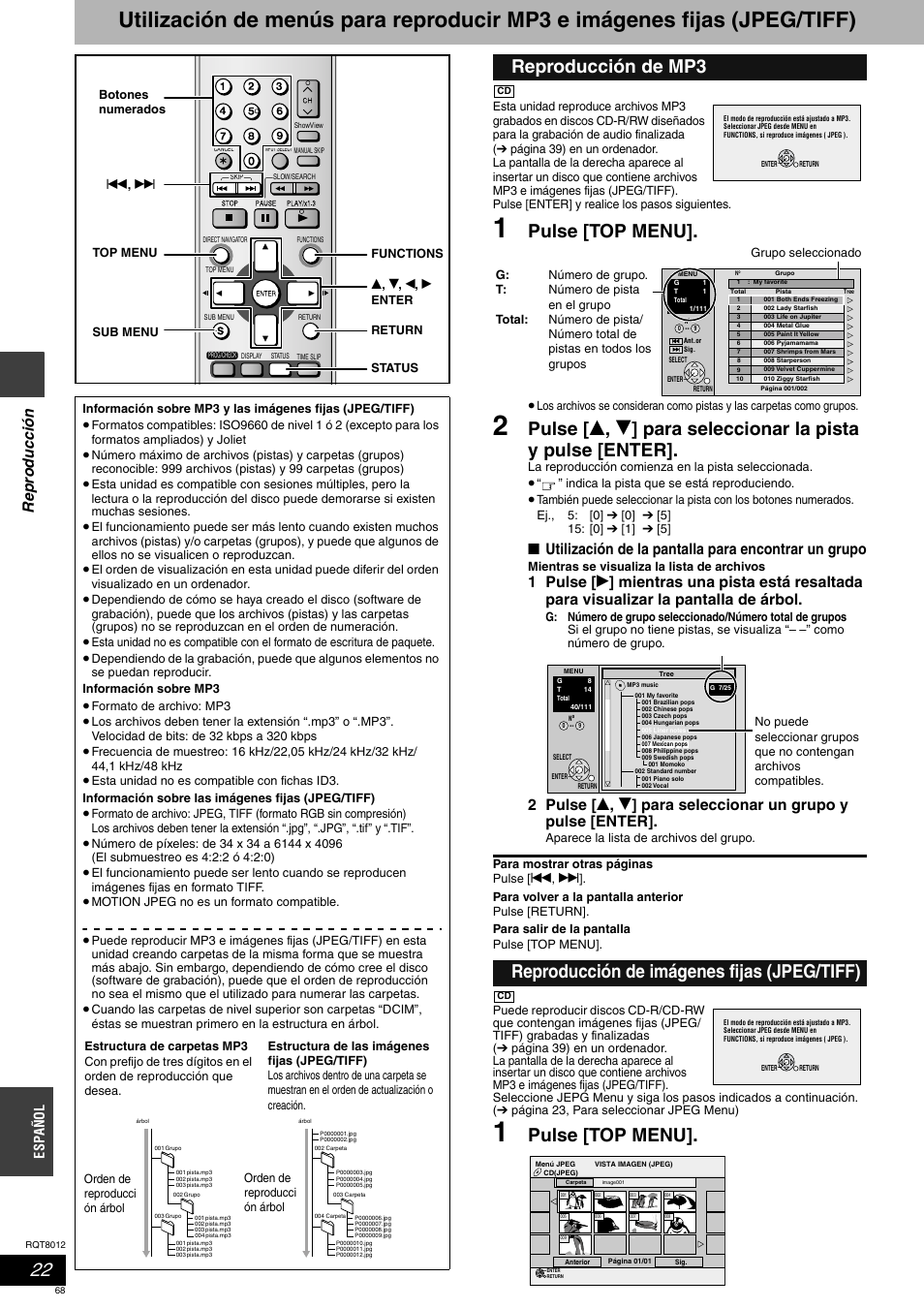 Pulse [top menu, Rep roduc ción, Utilización de la pantalla para encontrar un grupo | Espa ñol | Panasonic DMRES10 User Manual | Page 68 / 156