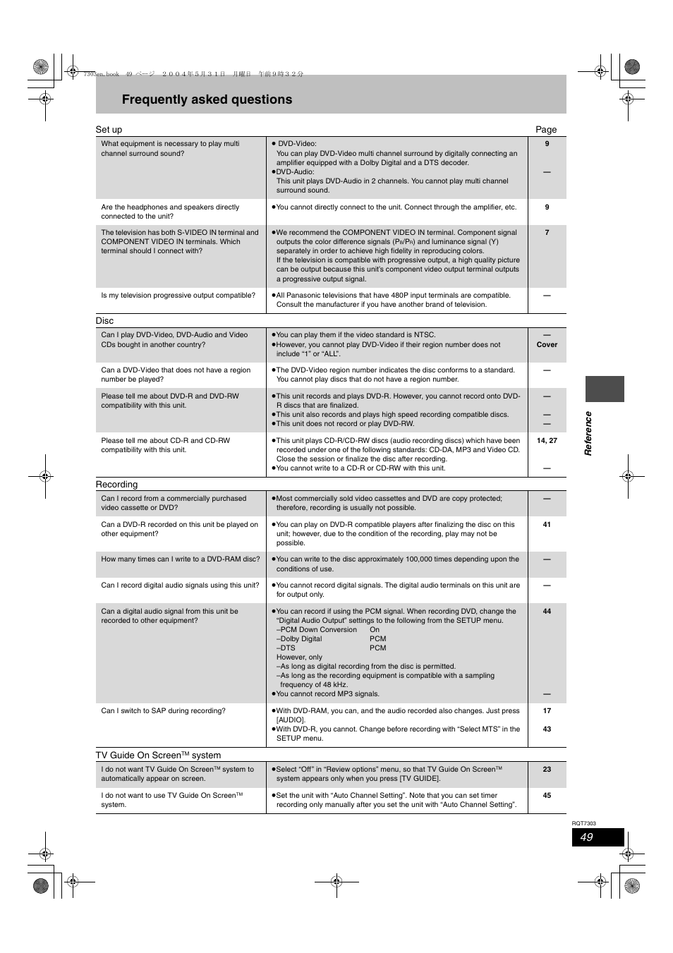 Frequently asked questions | Panasonic DMRE65 User Manual | Page 49 / 60