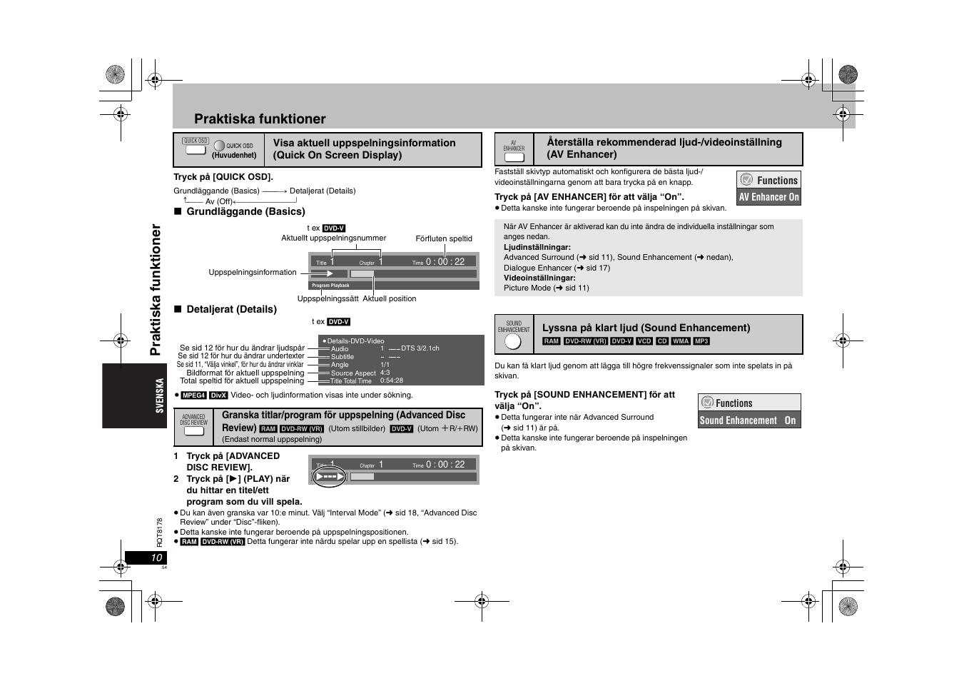 Praktiska funktioner, Prak ti sk a f unkt ioner | Panasonic DVDS295EG User Manual | Page 54 / 72