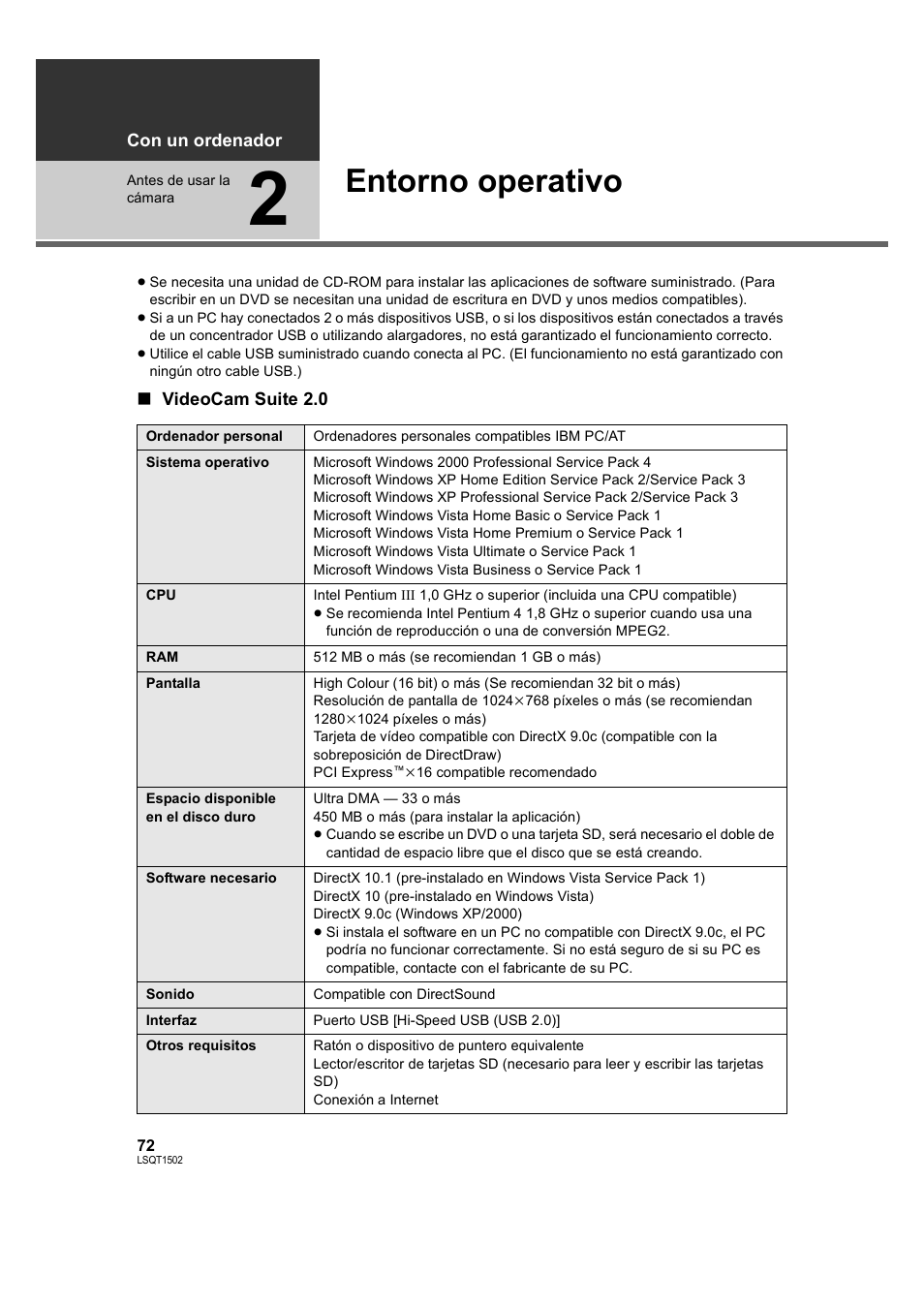 Entorno operativo, 2] entorno operativo | Panasonic SDRS26 User Manual | Page 72 / 102
