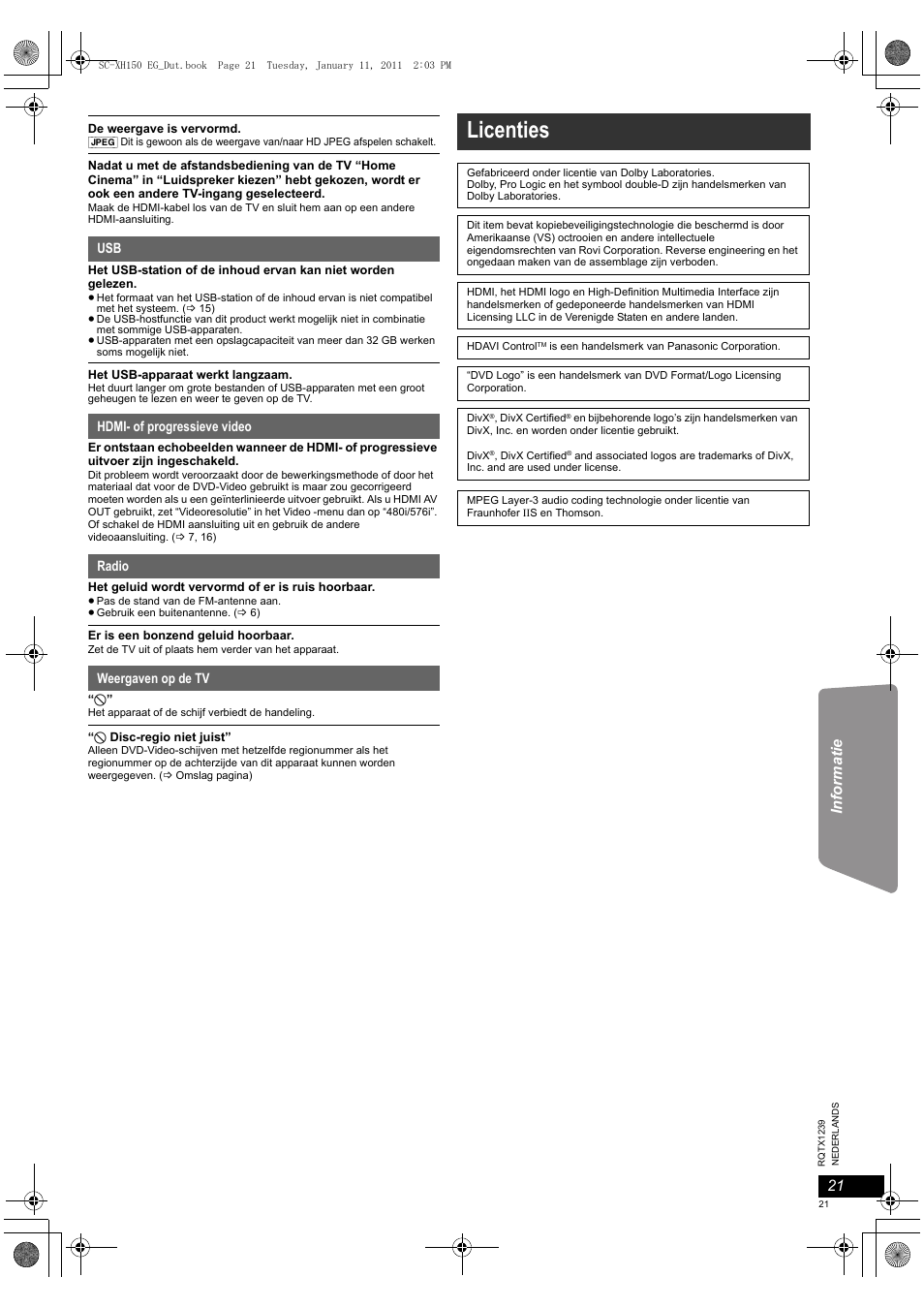 Licenties | Panasonic SCXH150EG User Manual | Page 21 / 86