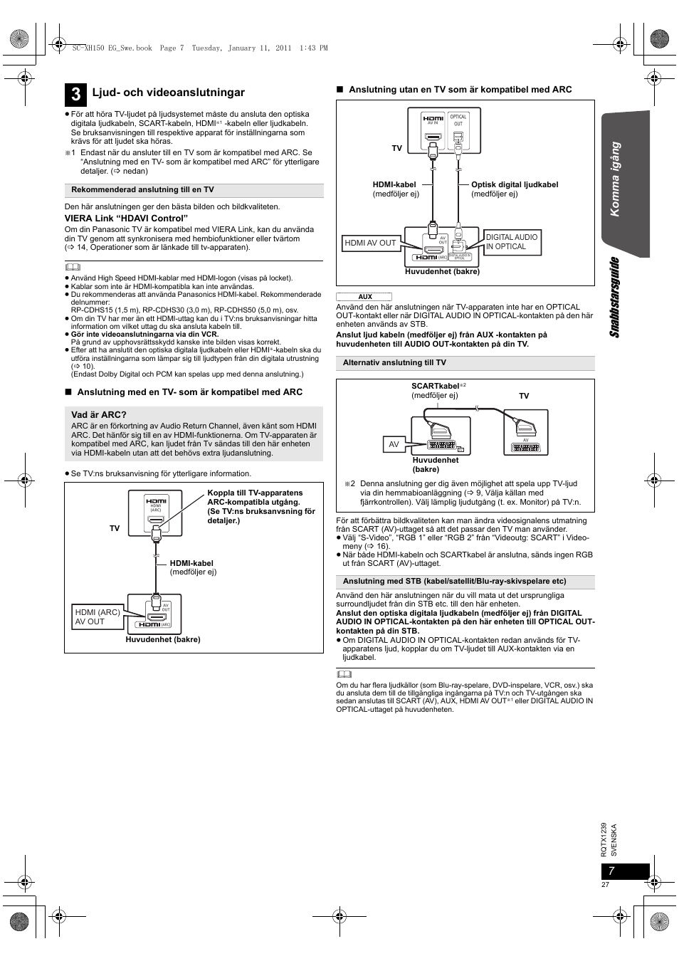 Sna bbs tars gu ide, Komma igång, Ljud- och videoanslutningar | Panasonic SCXH150EG User Manual | Page 27 / 86