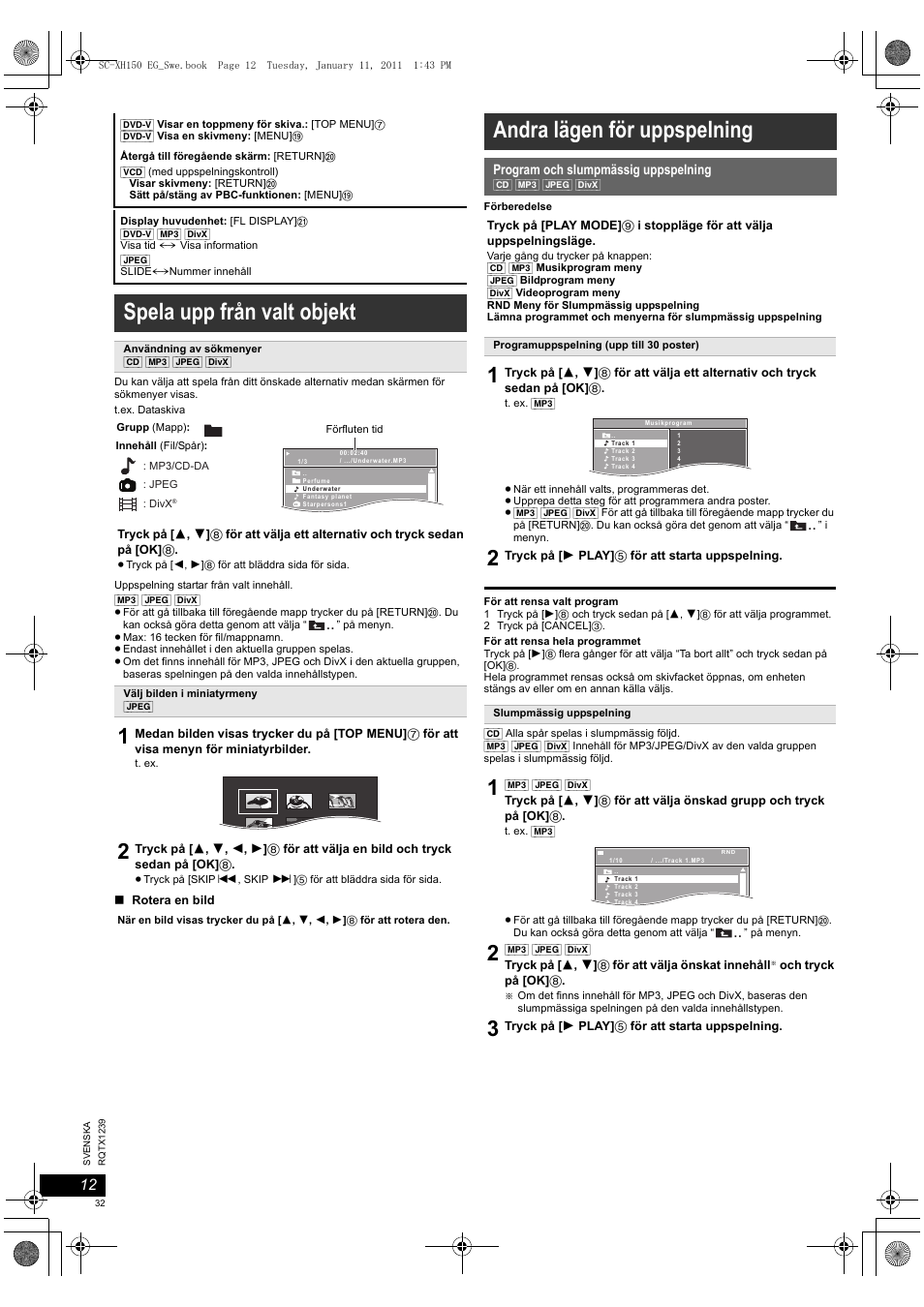 Spela upp från valt objekt, Andra lägen för uppspelning | Panasonic SCXH150EG User Manual | Page 32 / 86
