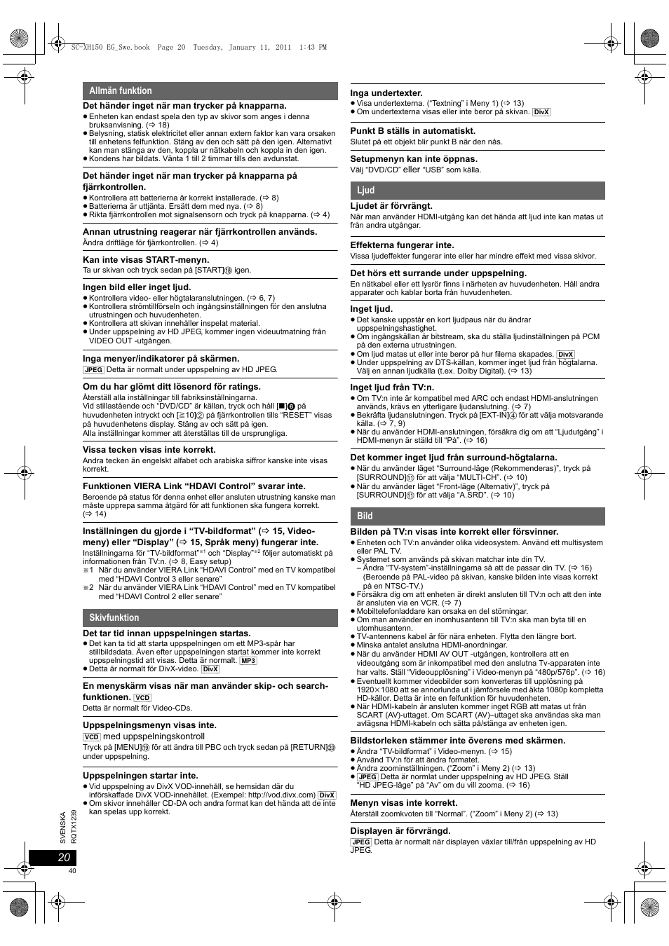 Allmän funktion skivfunktion ljud bild | Panasonic SCXH150EG User Manual | Page 40 / 86