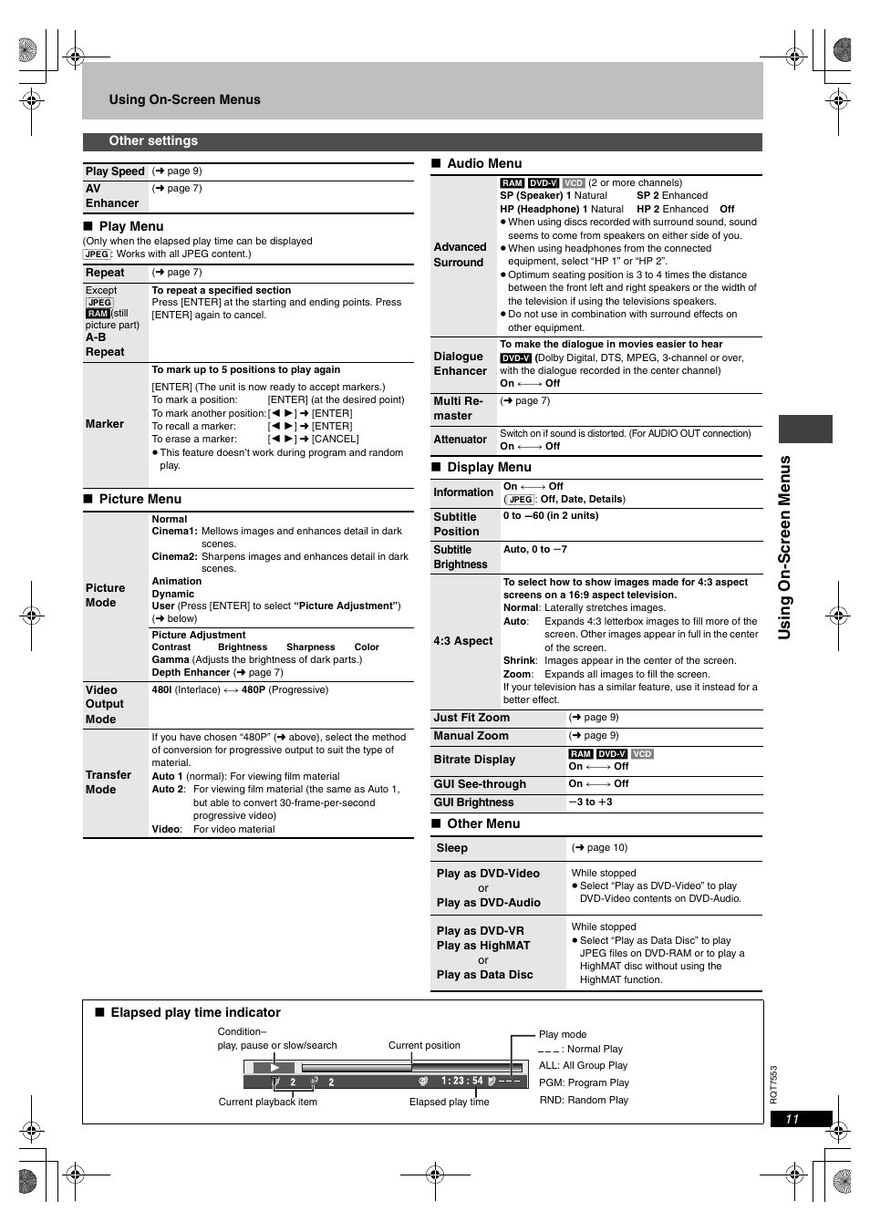 Usi ng o n -s cree n men u s | Panasonic DVDS47 User Manual | Page 11 / 20