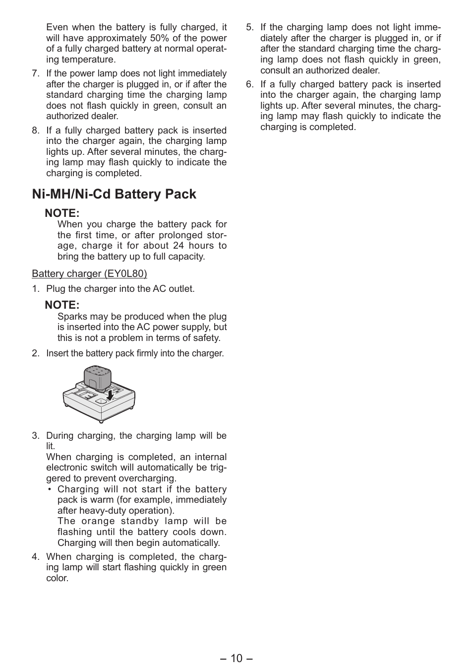 Ni-mh/ni-cd battery pack | Panasonic EY7541 User Manual | Page 10 / 140