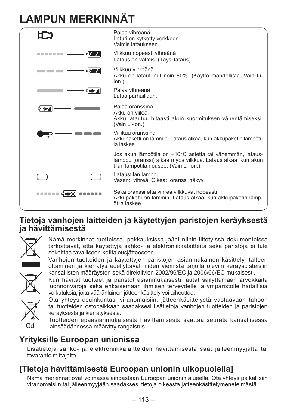 Lampun merkinnät, Yrityksille euroopan unionissa | Panasonic EY7541 User Manual | Page 113 / 140