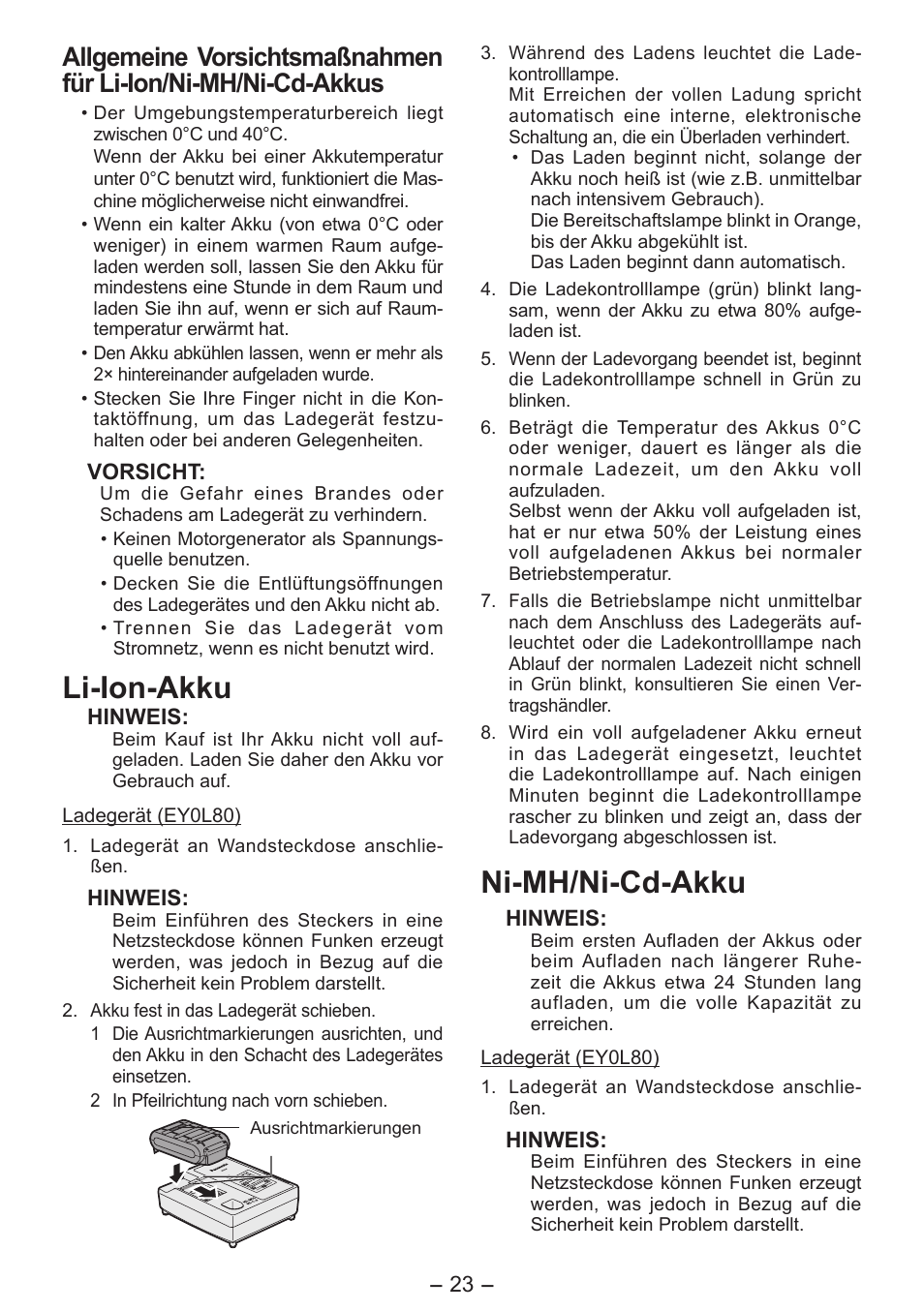Li-ion-akku, Ni-mh/ni-cd-akku | Panasonic EY7541 User Manual | Page 23 / 140