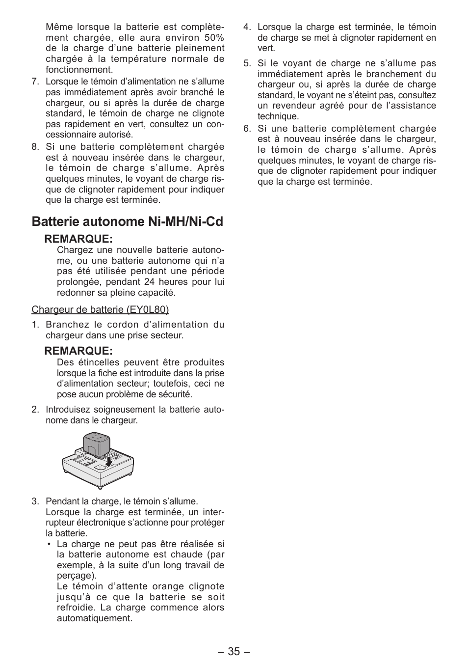 Batterie autonome ni-mh/ni-cd | Panasonic EY7541 User Manual | Page 35 / 140