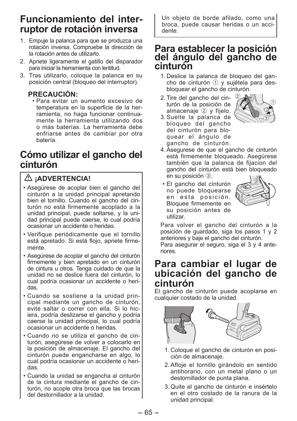 Cómo utilizar el gancho del cinturón | Panasonic EY7541 User Manual | Page 65 / 140