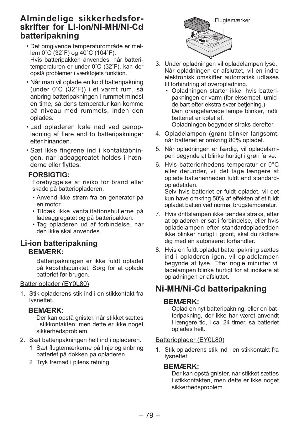 Ni-mh/ni-cd batteripakning, Li-ion batteripakning | Panasonic EY7541 User Manual | Page 79 / 140