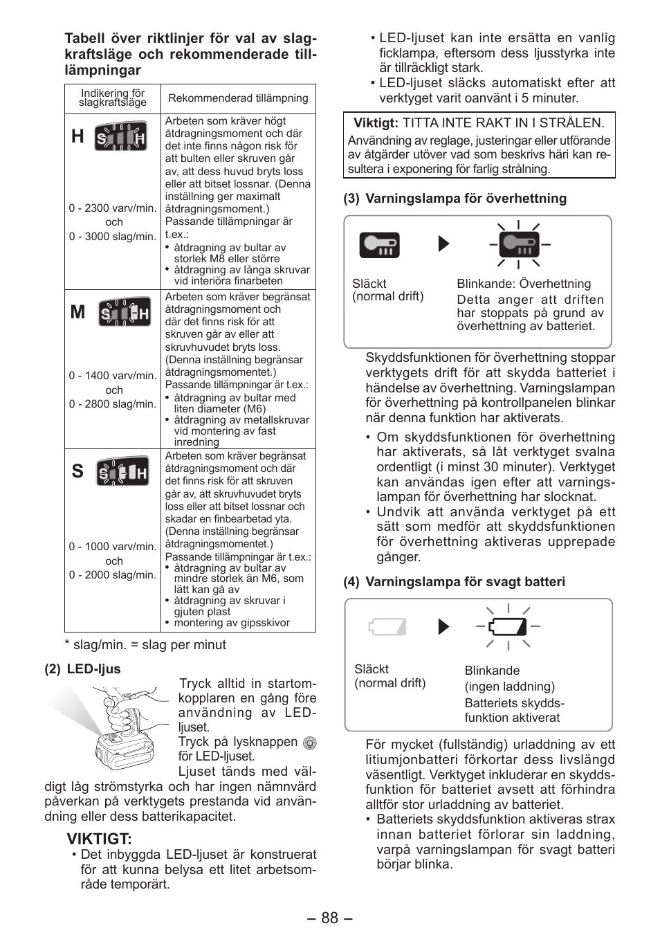 Viktigt | Panasonic EY7541 User Manual | Page 88 / 140