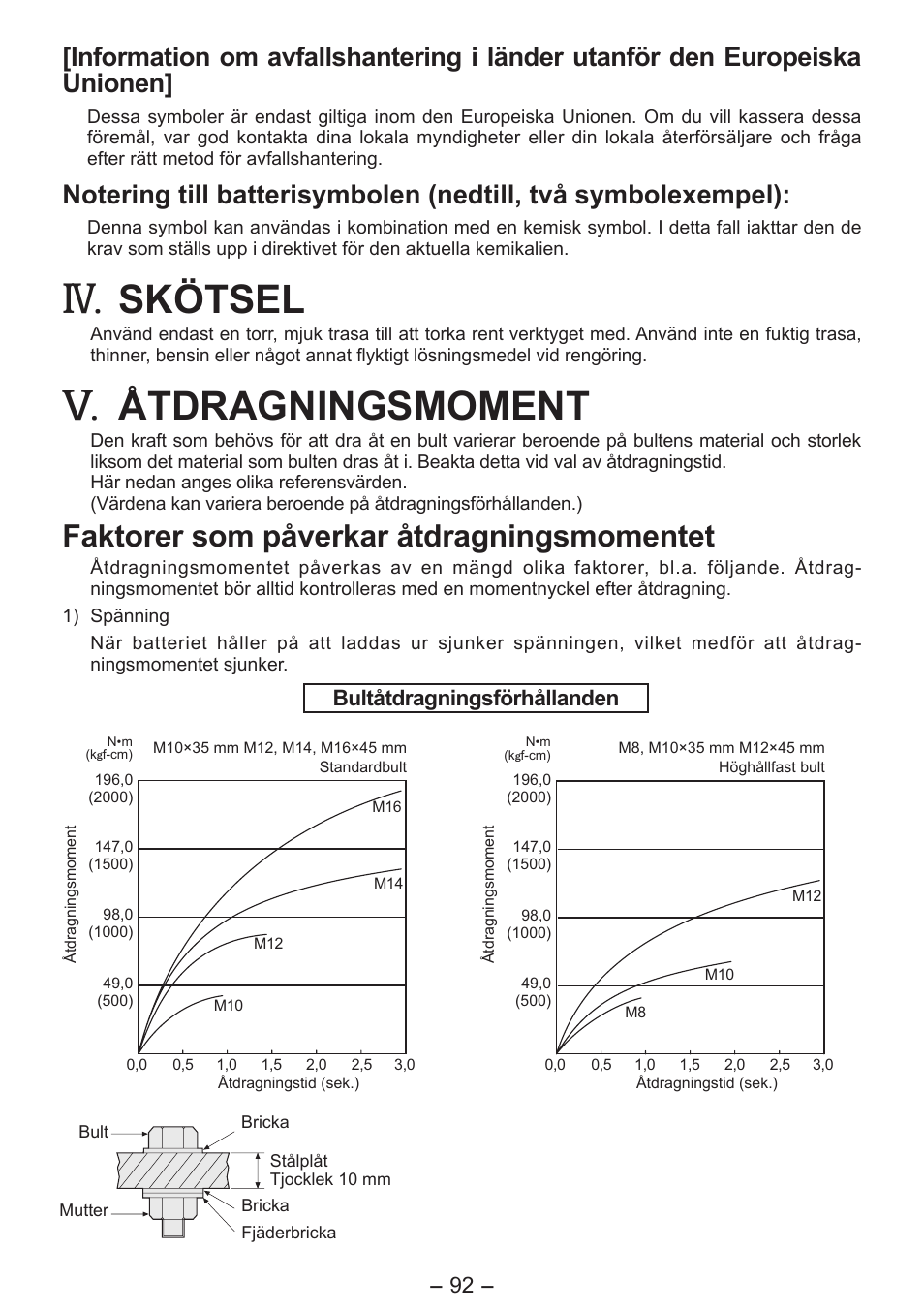 Skötsel, Åtdragningsmoment, Faktorer som påverkar åtdragningsmomentet | Panasonic EY7541 User Manual | Page 92 / 140