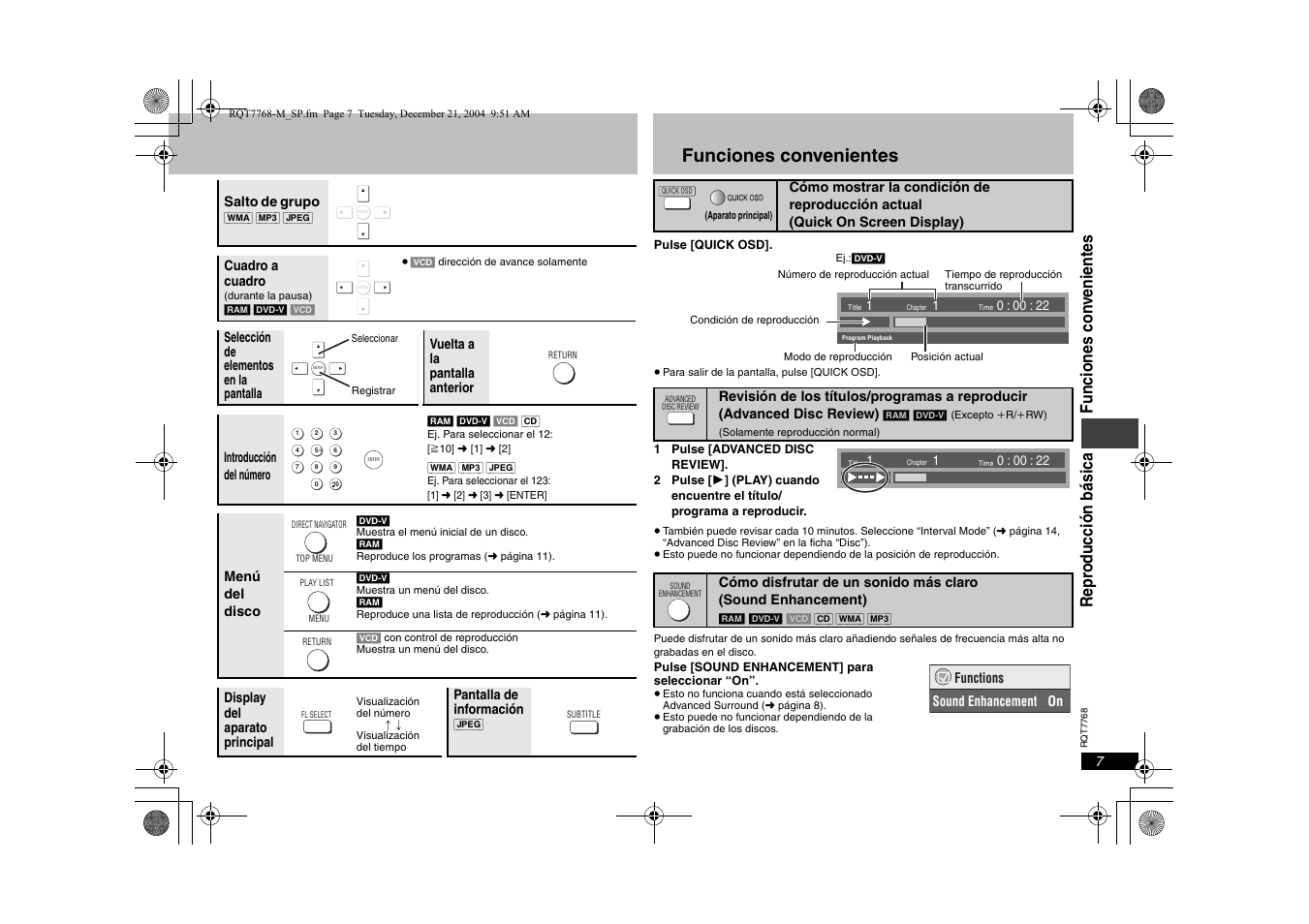 Funciones convenientes | Panasonic DVDS29PL User Manual | Page 7 / 20