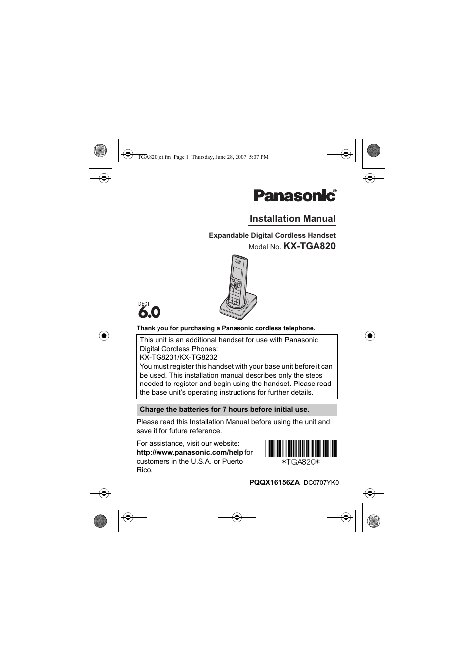 Panasonic KXTGA820 User Manual | 16 pages