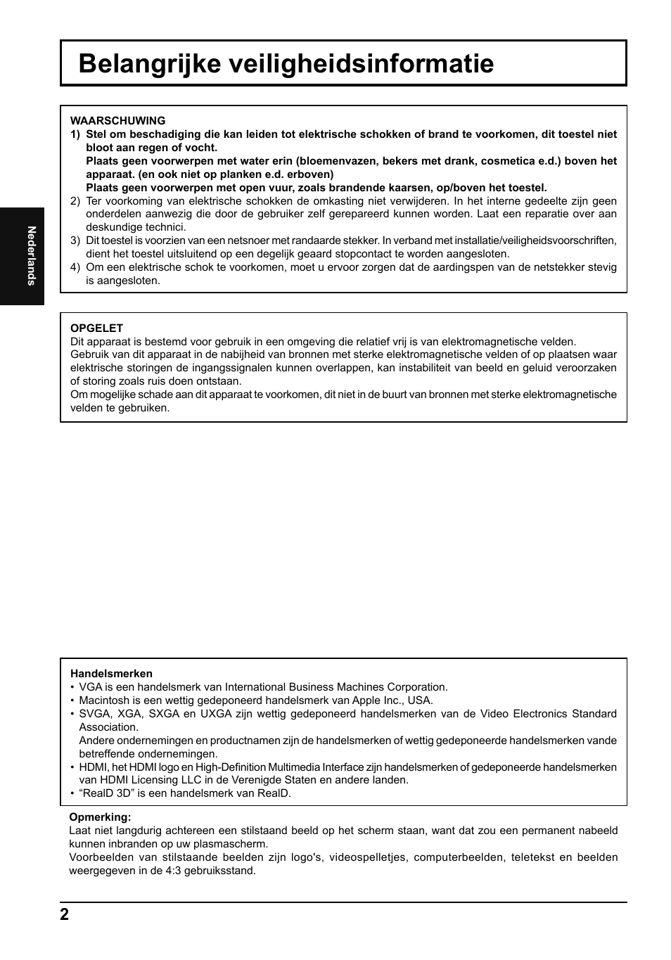 Belangrijke veiligheidsinformatie | Panasonic TH65PF50E User Manual | Page 20 / 72