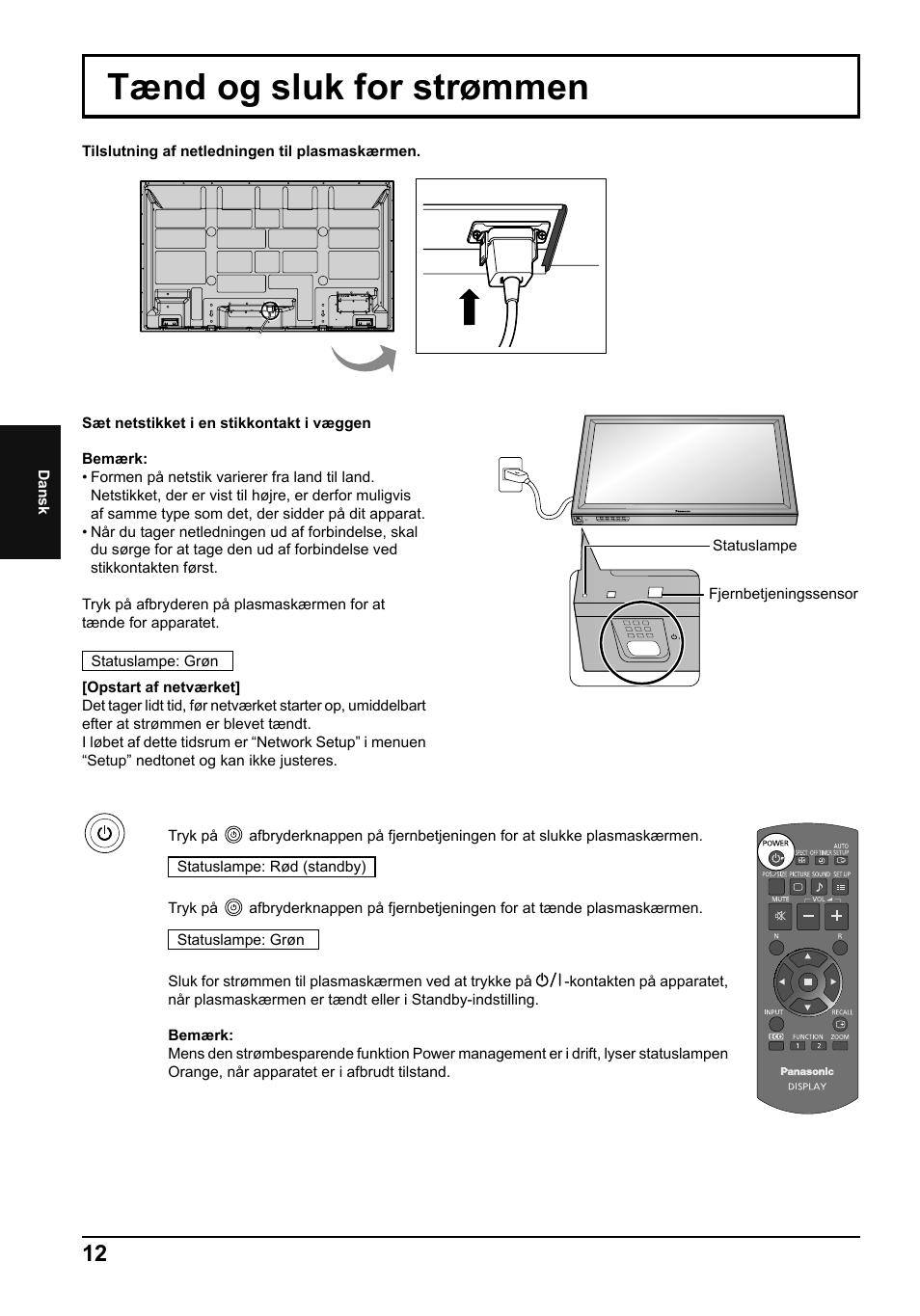 Tænd og sluk for strømmen | Panasonic TH65PF50E User Manual | Page 48 / 72