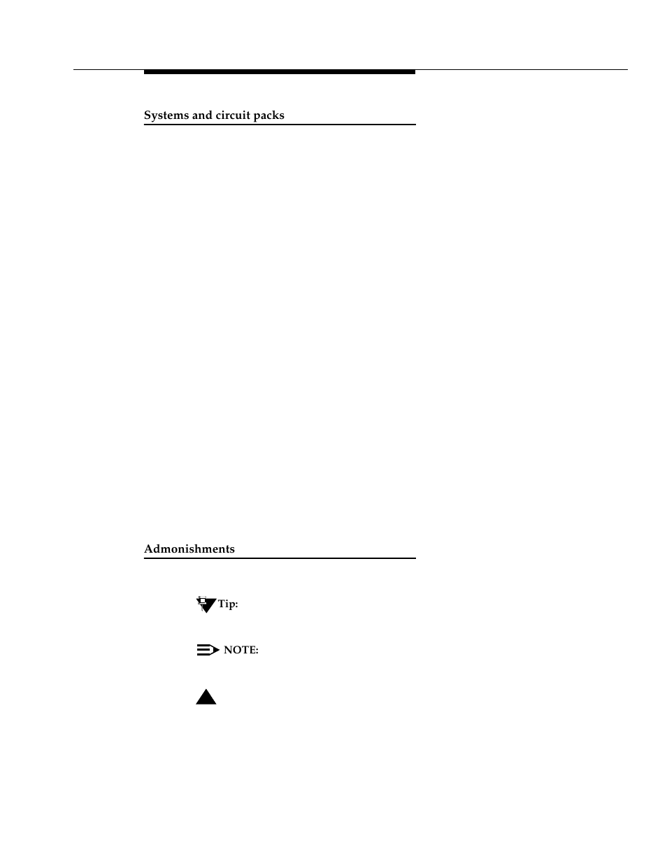 Systems and circuit packs, Admonishments | Avaya 555-233-116 User Manual | Page 19 / 246