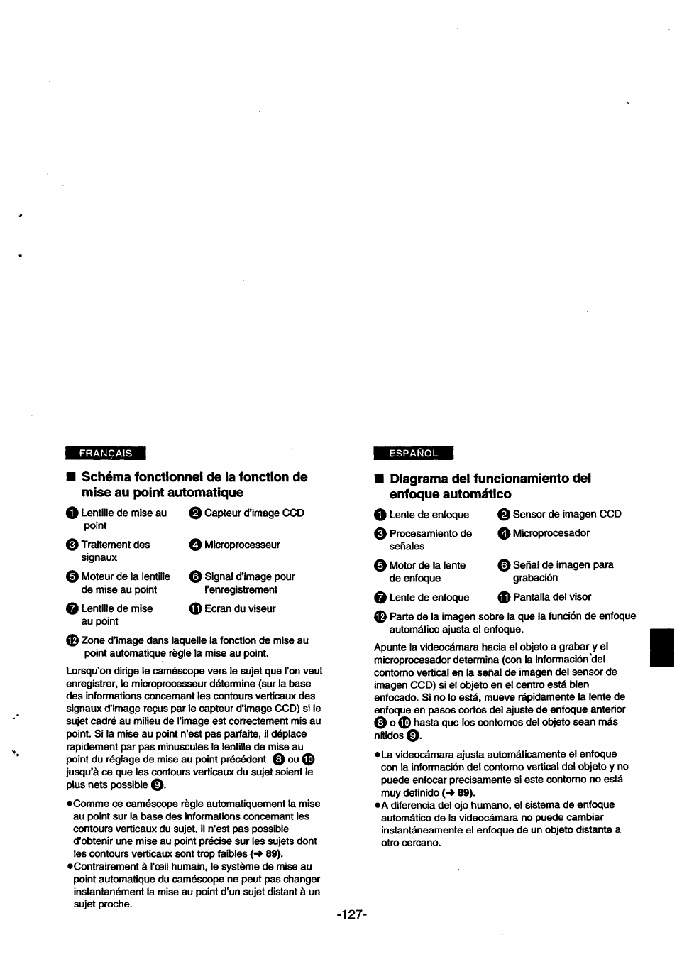 Diagrama del funcionamiento del enfoque automático | Panasonic NVSX30EG User Manual | Page 127 / 146