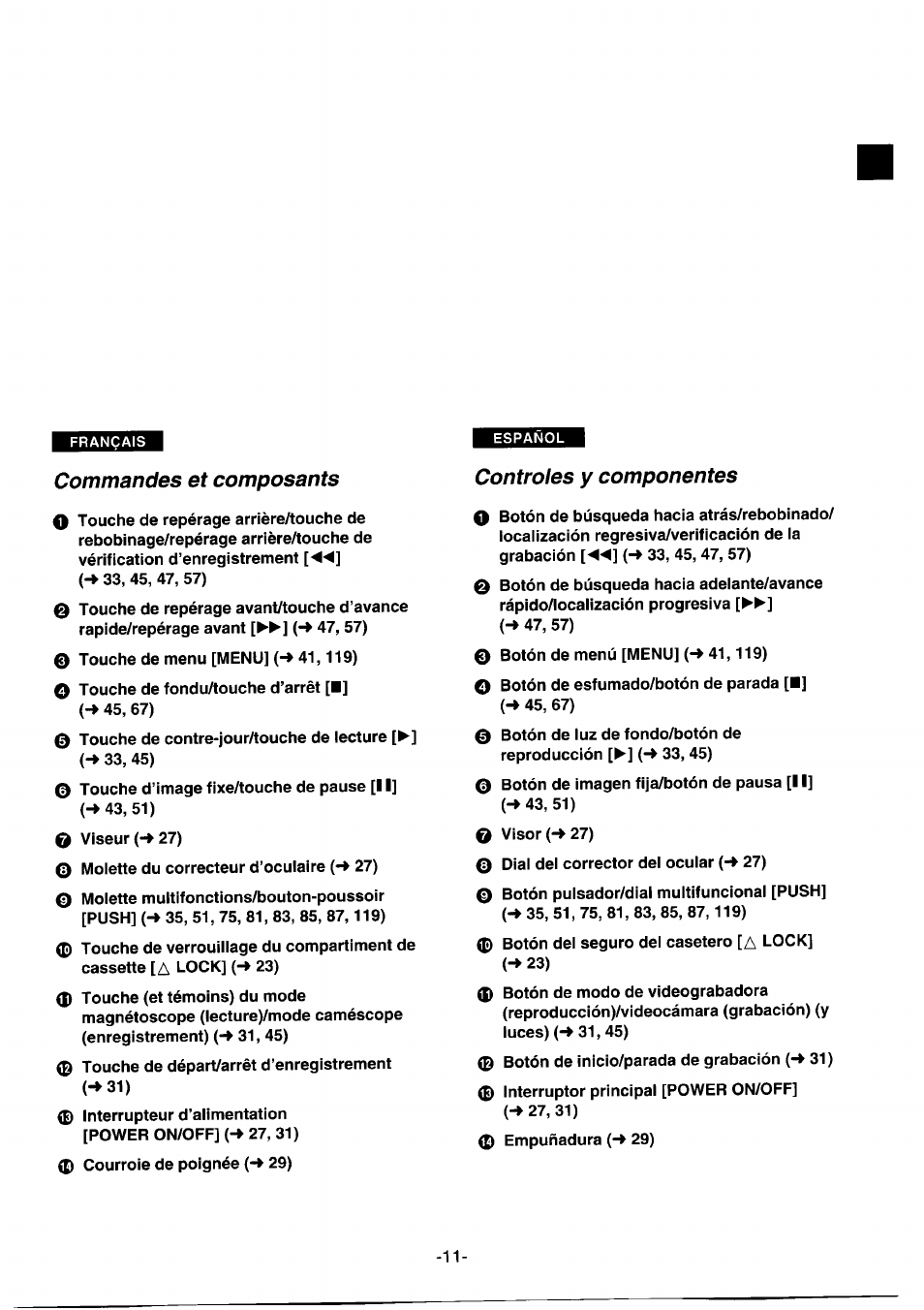 Commandes et composants, Controles y componentes, Controls and components | Controles y componentes o | Panasonic NVDS1EG User Manual | Page 11 / 180