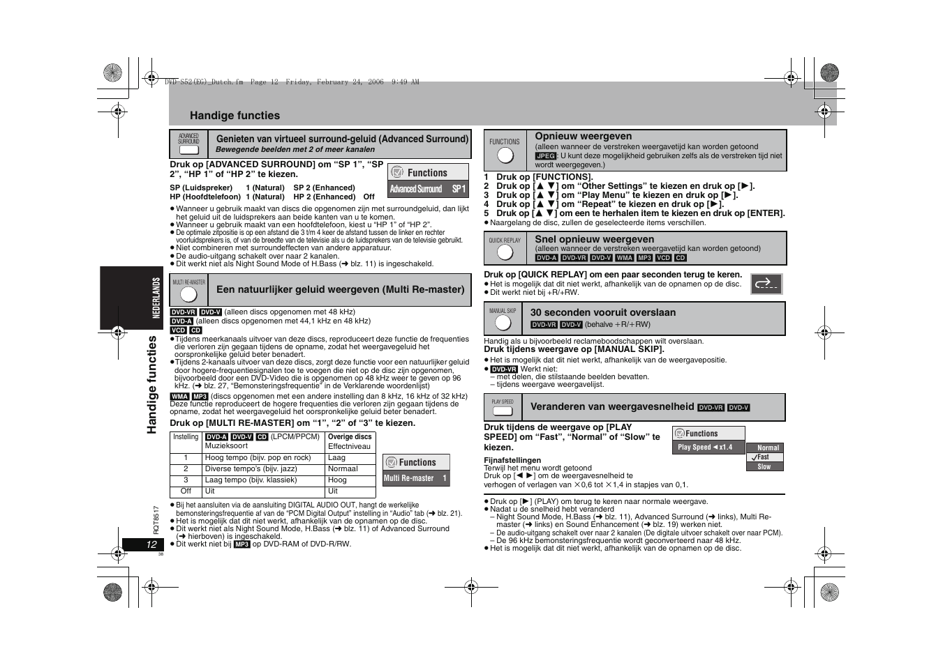 Handi g e funct ie s, Handige functies | Panasonic DVDS52 User Manual | Page 38 / 88