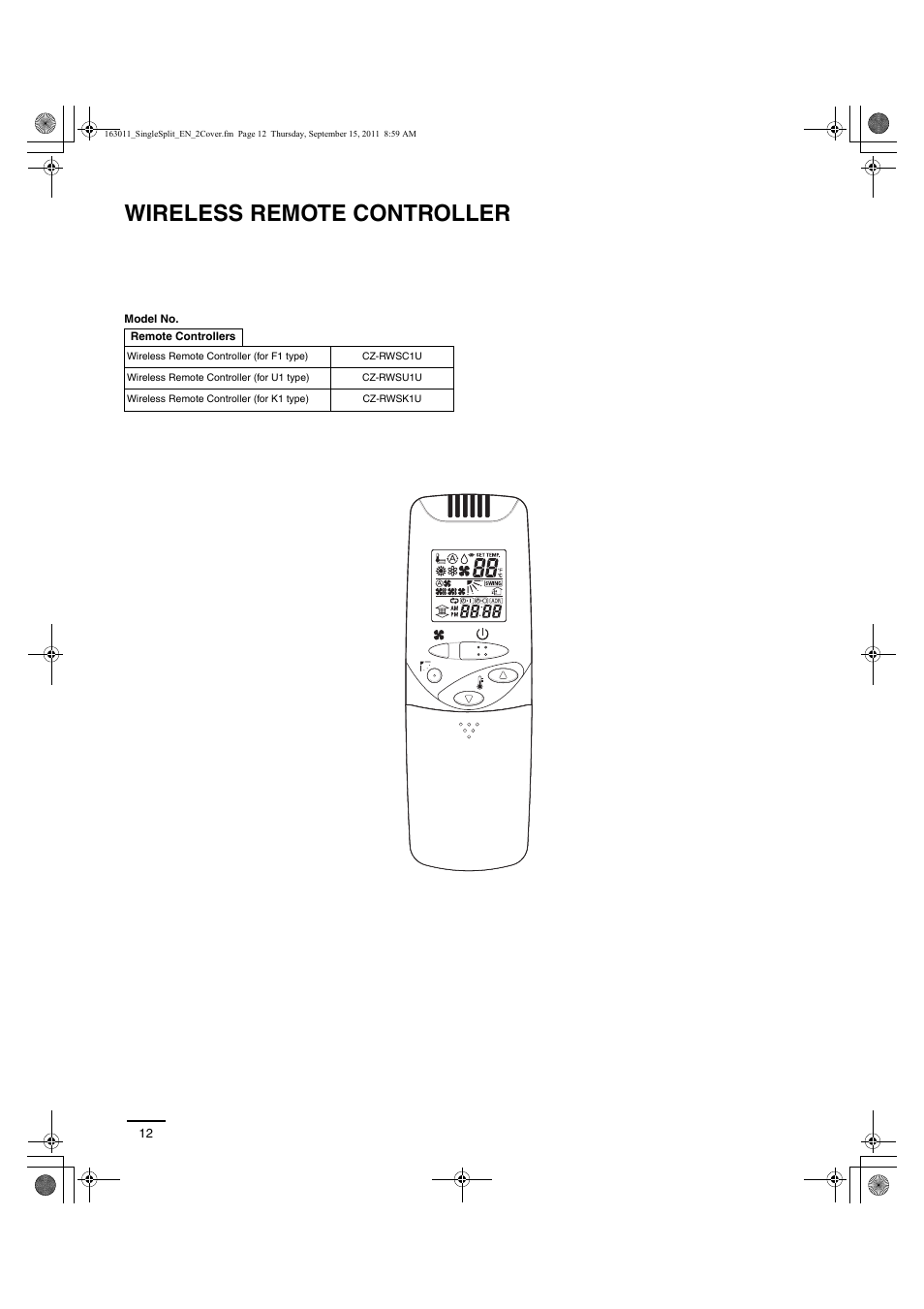 Wireless remote controller | Panasonic 26PST1U6 User Manual | Page 12 / 28
