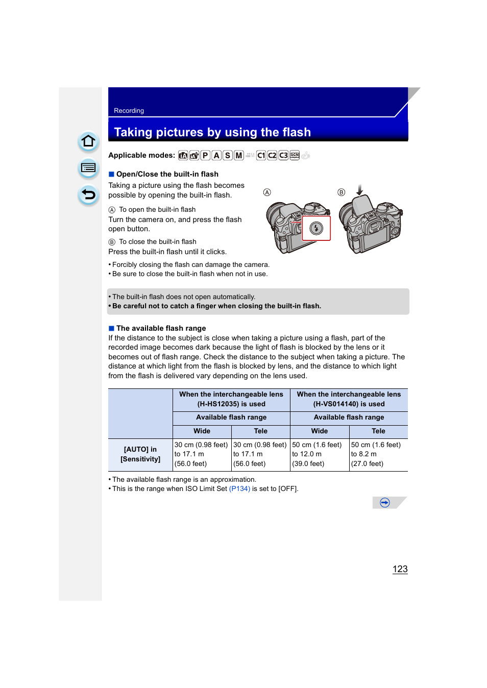 Taking pictures by using the flash, P123) | Panasonic DMC-GH3KBODY User Manual | Page 123 / 319