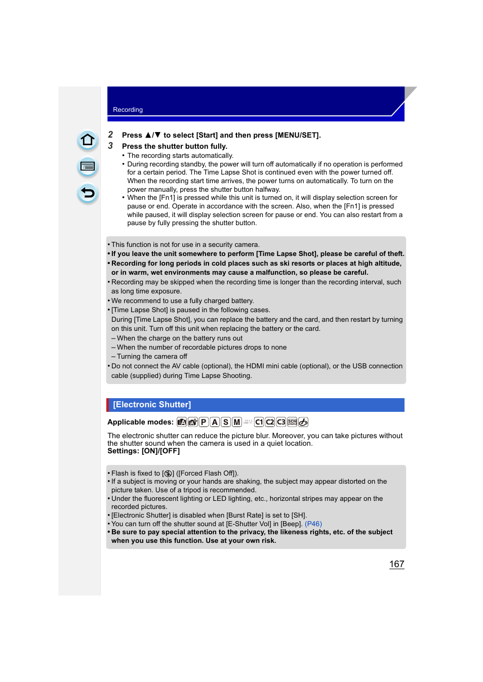 Electronic shutter, P167) | Panasonic DMC-GH3KBODY User Manual | Page 167 / 319