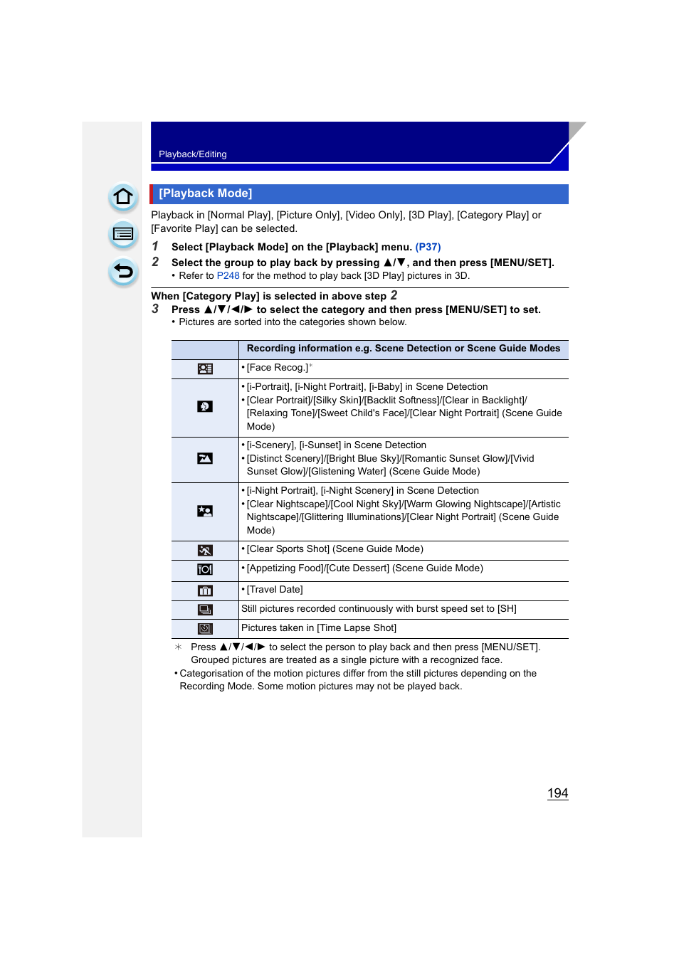Playback mode, P194), P194 | Panasonic DMC-GH3KBODY User Manual | Page 194 / 319