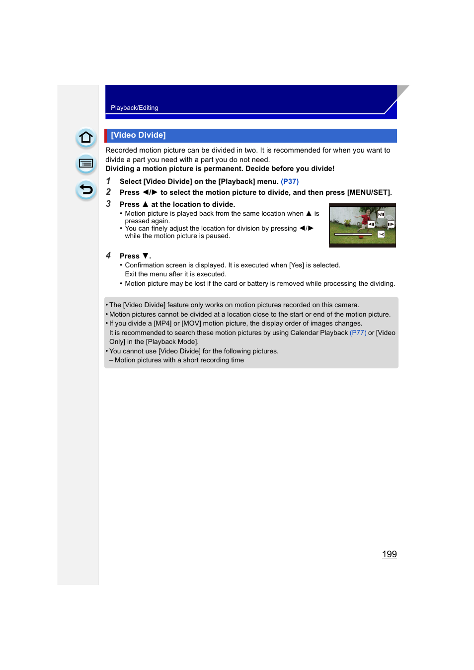 Video divide | Panasonic DMC-GH3KBODY User Manual | Page 199 / 319