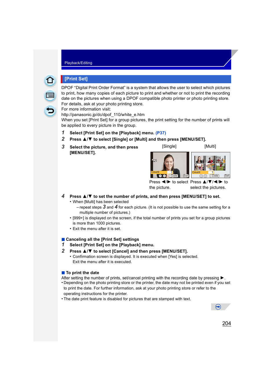Print set | Panasonic DMC-GH3KBODY User Manual | Page 204 / 319