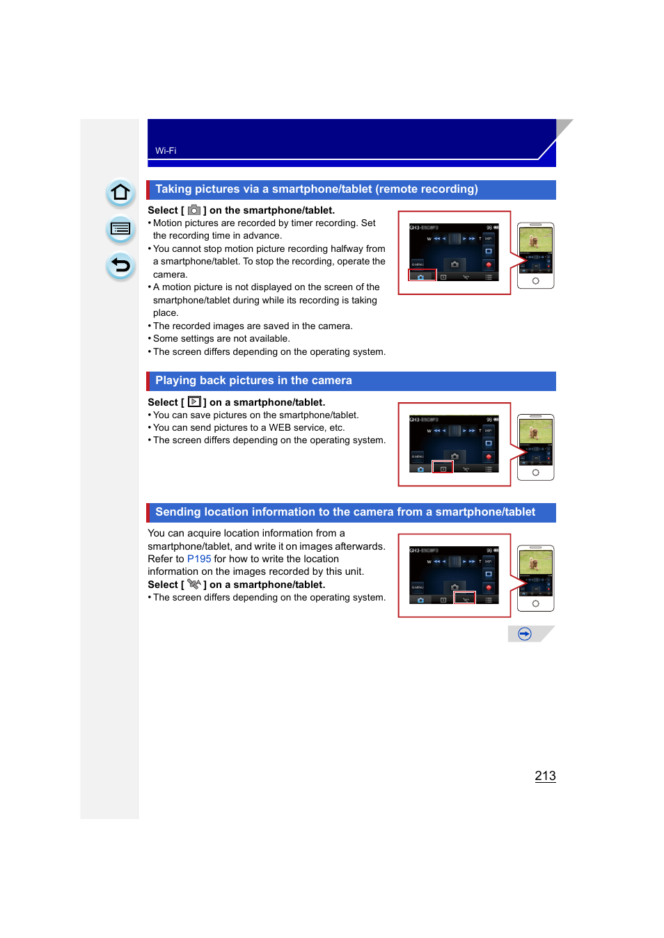Playing back pictures in the camera, P213) | Panasonic DMC-GH3KBODY User Manual | Page 213 / 319