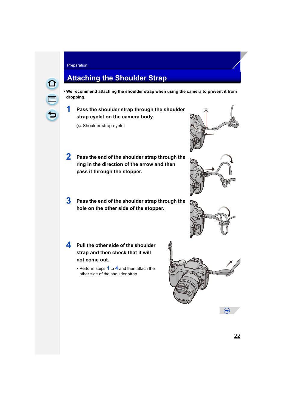 Attaching the shoulder strap, P22) | Panasonic DMC-GH3KBODY User Manual | Page 22 / 319