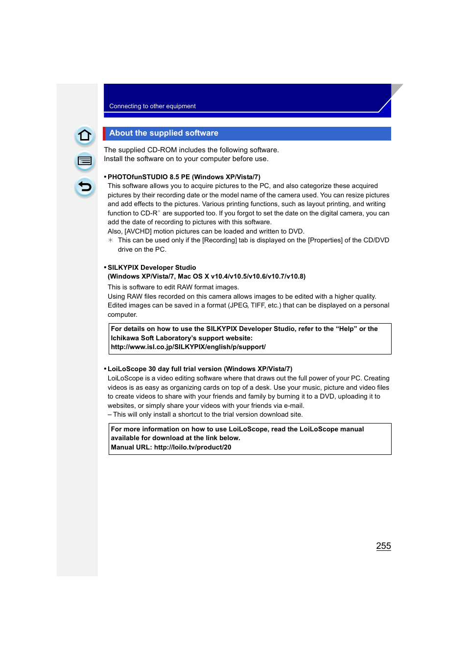 About the supplied software | Panasonic DMC-GH3KBODY User Manual | Page 255 / 319