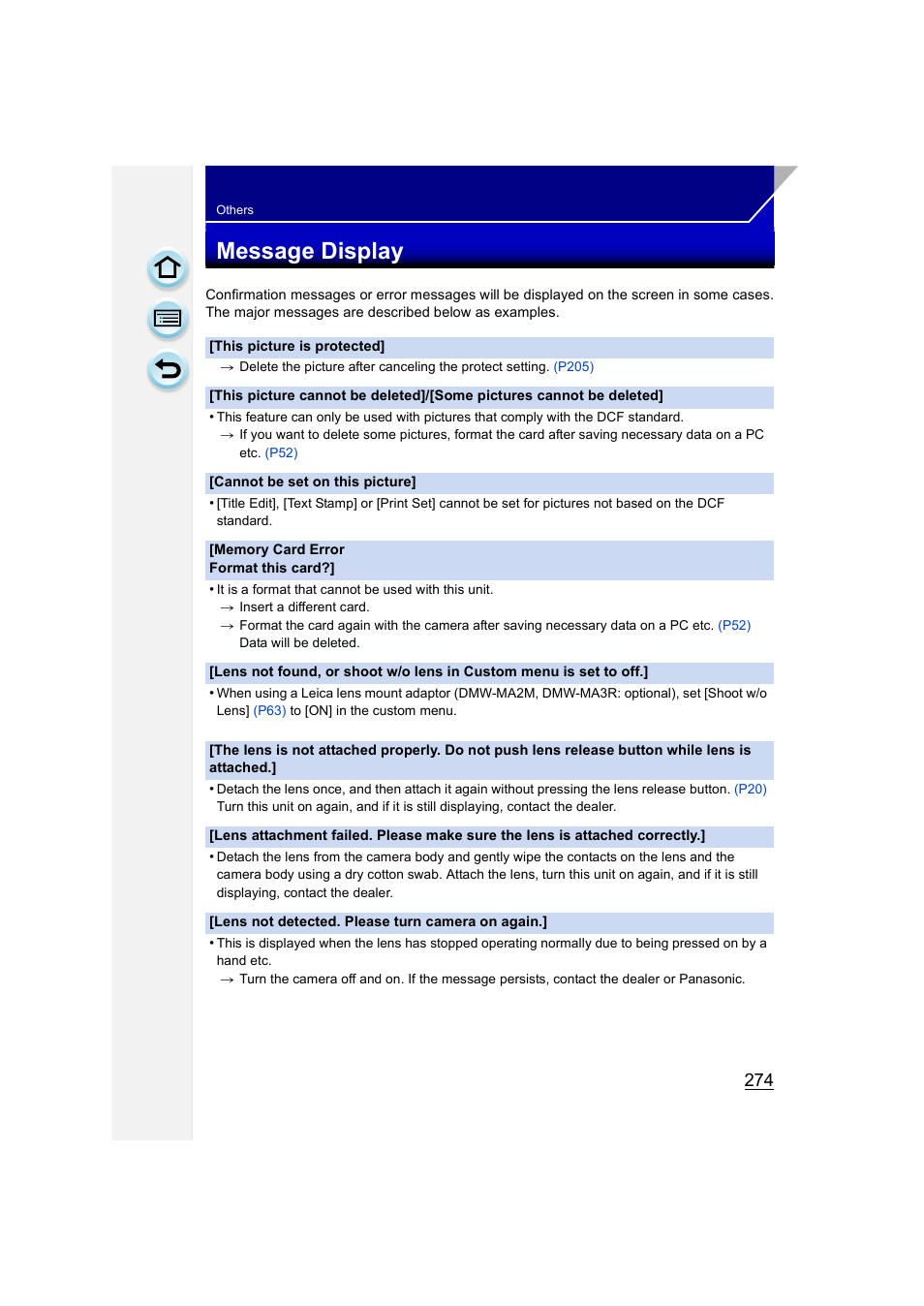 Message display, P274, P274) | Panasonic DMC-GH3KBODY User Manual | Page 274 / 319