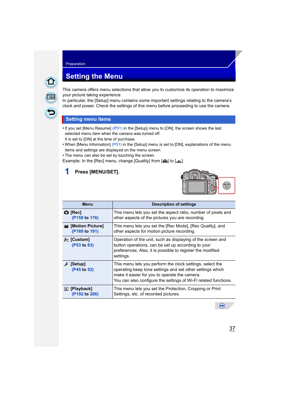 Setting the menu, Setting menu items, P37) | Panasonic DMC-GH3KBODY User Manual | Page 37 / 319